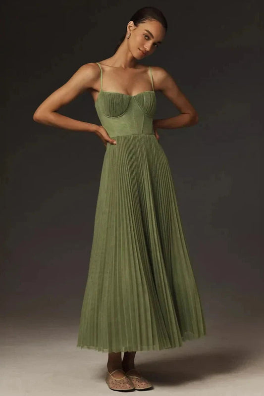 Bustier Plisse Tyl Fit-&-Flare Midi Kjole