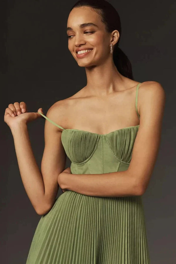 Bustier Plisse Tyl Fit-&-Flare Midi Kjole